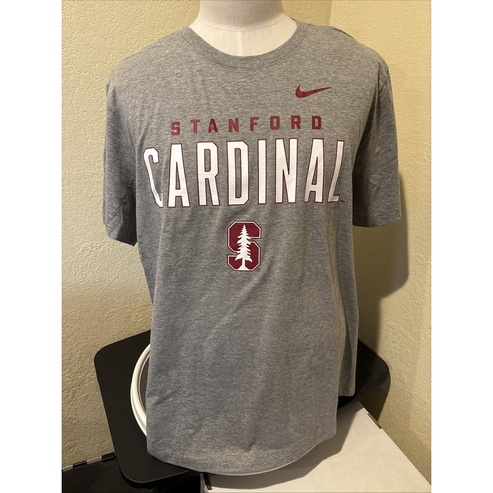 NIKE Stanford Cardinal Mens Double Hit Logo T-Shirt Sz XXL Cotton Dark Gray